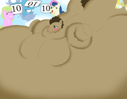 Size: 3239x2507 | Tagged: safe, artist:tofer18, bon bon, doctor whooves, screw loose, sweetie drops, bhm, blob, blushing, fat, high res, moobs, morbidly obese, obese