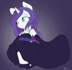 Size: 1400x1350 | Tagged: safe, artist:alasou, derpibooru import, rarity, anthro, alternate hairstyle, ambiguous facial structure, chibi, clothes, cute, dress, evening gloves, gloves, raribetes, signature, solo, standing, tumblr