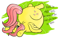 Size: 640x400 | Tagged: safe, artist:duragan, fluttershy, pegasus, pony, adorafatty, bottom heavy, cute, face down ass up, fat, fattershy, morbidly obese, obese, overweight, plot, plump, shyabetes