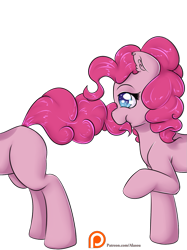 Size: 937x1250 | Tagged: safe, artist:alasou, derpibooru import, pinkie pie, earth pony, pony, cute, diapinkes, missing cutie mark, nom, now you're thinking with portals, patreon, patreon logo, self ponidox, simple background, solo, tail bite, transparent background