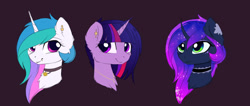 Size: 1280x541 | Tagged: safe, artist:magnaluna, princess celestia, princess luna, twilight sparkle, twilight sparkle (alicorn), alicorn, pony, piercing, trio