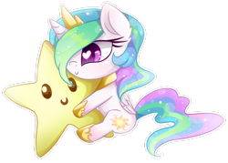 Size: 1600x1147 | Tagged: safe, artist:magnaluna, derpibooru import, princess celestia, alicorn, pony, chibi, cute, cutelestia, heart eyes, solo, stars, tangible heavenly object, wingding eyes