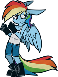 Size: 584x775 | Tagged: safe, artist:dr-idiot, derpibooru import, rainbow dash, anthro, clothes, midriff, simple background, solo, tanktop, transparent background