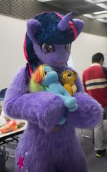 Size: 478x768 | Tagged: safe, artist:tashiroyu, derpibooru import, applejack, rainbow dash, twilight sparkle, anthro, human, clothes, cosplay, costume, fursuit, irl, irl human, photo, plushie