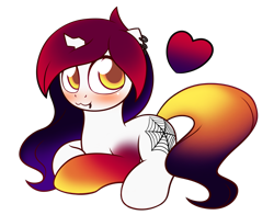 Size: 1400x1100 | Tagged: safe, artist:symbianl, oc, oc only, oc:midnight venom, blushing, cutie mark, earring, heart, piercing, simple background, solo, tail, transparent background