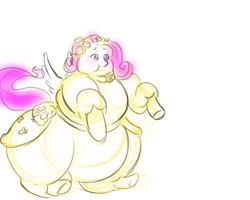 Size: 1280x1024 | Tagged: safe, artist:marshmallowbeam, fluttershy, pegasus, pony, bloated, bridesmaid, bridesmaid dress, chubby cheeks, clothes, dress, fat, fattershy, morbidly obese, obese