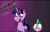 Size: 850x546 | Tagged: safe, artist:phuocthiencreation, edit, spike, twilight sparkle, twilight sparkle (alicorn), alicorn, dragon, pony, cropped, dilated pupils, eye clipping through hair, out of context, reaction image, shrunken pupils, sweat, varying degrees of want, wide eyes