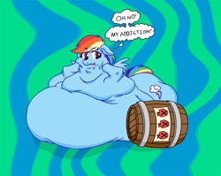 Size: 915x729 | Tagged: safe, rainbow dash, pegasus, pony, addiction, alcoholism, cider, dashaholic, fat, moonshine, morbidly obese, obese, rainblob dash, the ass was fat