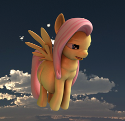 Size: 590x573 | Tagged: safe, artist:eggo81194, fluttershy, pegasus, pony, 3d, belly, cloud, cloudy, fat, fattershy, flight, flying, gmod, hips, obese, tired