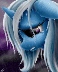 Size: 540x675 | Tagged: safe, artist:symbianl, trixie, pony, unicorn, animated, crying, female, mare, rain, sad, solo, wet mane