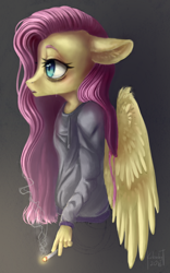 Size: 900x1440 | Tagged: safe, artist:kukseleg, fluttershy, anthro, smoking, solo