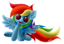 Size: 2000x1375 | Tagged: safe, artist:symbianl, rainbow dash, pegasus, pony, chibi, cute, dashabetes, multicolored hair, open mouth, signature, simple background, solo, symbianl is trying to murder us, tail, transparent background, weapons-grade cute, wings
