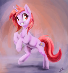 Size: 1382x1500 | Tagged: safe, artist:silfoe, derpibooru import, oc, oc only, oc:dawnfire, pony, unicorn, grin, rearing, solo