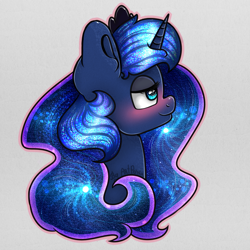 Size: 1280x1280 | Tagged: safe, artist:kimberleynyanangel, princess luna, alicorn, pony, blushing, simple background, solo