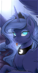 Size: 1500x2870 | Tagged: safe, artist:evehly, derpibooru import, princess luna, alicorn, pony, female, looking at you, mare, slit eyes, solo, tongue out