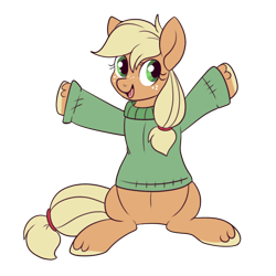 Size: 550x550 | Tagged: safe, artist:lulubell, derpibooru import, applejack, earth pony, pony, clothes, simple background, solo, sweater, transparent background