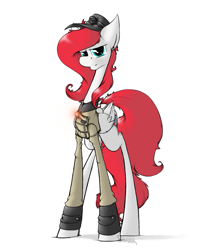 Size: 989x1152 | Tagged: safe, artist:sinrar, derpibooru import, oc, oc only, oc:air raid, pegasus, pony, fallout equestria, fallout equestria: outlaw, cap, clothes, enclave, hat, solo, wings