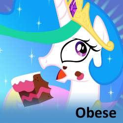 Size: 250x250 | Tagged: safe, princess celestia, alicorn, pony, cake, cakelestia, frown, hoof hold, obese, official spoiler image, open mouth, solo, spoilered image joke, wide eyes