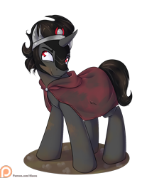 Size: 1200x1500 | Tagged: safe, artist:alasou, derpibooru import, king sombra, pony, unicorn, dirt, dirty, male, patreon, patreon logo, simple background, smiling, solo, transparent background