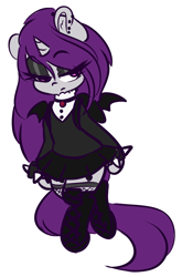 Size: 3121x4733 | Tagged: safe, artist:wickedsilly, oc, oc only, oc:wicked silly, unicorn, clothes, female, goth, mare, ponysona, simple background, solo, stockings, thigh highs, white background