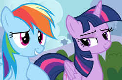 Size: 1024x671 | Tagged: safe, screencap, rainbow dash, twilight sparkle, twilight sparkle (alicorn), alicorn, pegasus, pony, it ain't easy being breezies, lidded eyes