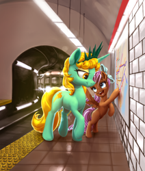 Size: 1600x1891 | Tagged: safe, artist:nadnerbd, derpibooru import, oc, oc only, oc:bowtie, oc:liberty, map, metro, ponycon, ponycon nyc, subway, subway trains, train