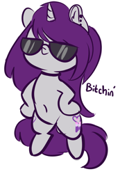 Size: 2488x3601 | Tagged: safe, artist:wickedsilly, oc, oc only, oc:wicked silly, pony, unicorn, belly button, bipedal, choker, ear piercing, female, mare, piercing, ponysona, simple background, solo, sunglasses