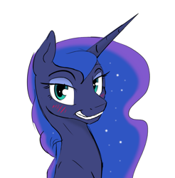 Size: 875x888 | Tagged: safe, artist:lunapaws, artist:silfoe, derpibooru import, princess luna, alicorn, pony, blushing, colored, female, looking at you, mare, simple background, solo, white background