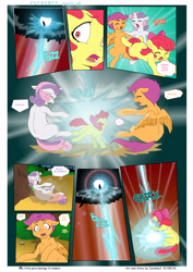 Size: 5619x7942 | Tagged: safe, artist:jeremy3, apple bloom, scootaloo, sweetie belle, pony, comic:everfree, absurd resolution, bravery, buck, bucking, comic, courage, cutie mark crusaders, electrocution, horses doing horse things, this will end in pain