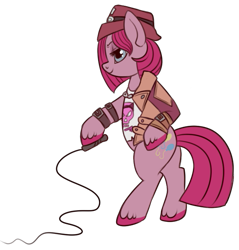 Size: 539x564 | Tagged: safe, artist:lulubell, derpibooru import, pinkie pie, earth pony, pony, borderlands, borderlands the pre-sequel, clothes, cosplay, costume, cowboy hat, crossover, female, hat, mare, nisha, pinkamena diane pie, simple background, solo, transparent background, unshorn fetlocks, whip