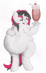 Size: 2170x3413 | Tagged: safe, artist:php33, oc, oc only, oc:volt biohazard, pony, belly, bipedal, chocolate, fat, milk, morbidly obese, obese, solo, stuffing