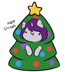 Size: 3103x3442 | Tagged: safe, artist:wickedsilly, oc, oc only, oc:wicked silly, pony, unicorn, christmas, christmas tree, clothes, costume, cute, dialogue, ear piercing, female, holiday, mare, merry christmas, piercing, silly, silly pony, simple background, solo, tree, tree costume, white background