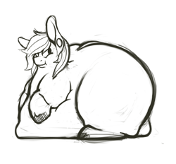 Size: 2906x2702 | Tagged: safe, artist:fatponi, pony, belly, fat, impossibly large butt, male, monochrome, morbidly obese, obese, puffy cheeks, solo, stallion