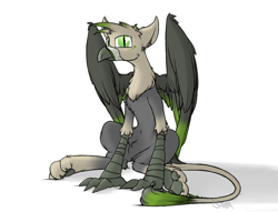 Size: 1088x832 | Tagged: safe, artist:sinrar, derpibooru import, oc, oc only, oc:ralek, griffon, sitting, wings