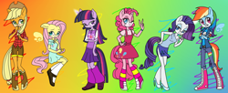 Size: 1280x520 | Tagged: safe, artist:popysfilms, derpibooru import, applejack, fluttershy, pinkie pie, rainbow dash, rarity, twilight sparkle, anthro, plantigrade anthro, clothes, converse, mane six, shoes, sonic the hedgehog (series), sonicified