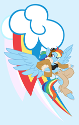 Size: 1982x3155 | Tagged: safe, artist:alexdealey, derpibooru import, rainbow dash, anthro, unguligrade anthro, arm hooves, belly button, bomber jacket, chaps, clothes, goggles, horseshoes, midriff, solo