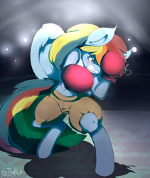 Size: 800x949 | Tagged: safe, artist:failprofile, derpibooru import, rainbow dash, anthro, unguligrade anthro, boxing, boxing gloves, boxing ring, clothes, gritted teeth, shorts, solo, tanktop