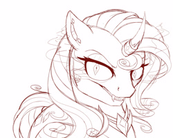 Size: 2500x2000 | Tagged: safe, artist:evehly, derpibooru import, rarity, pony, unicorn, corrupted, evil, monochrome, sketch, solo, sombra eyes