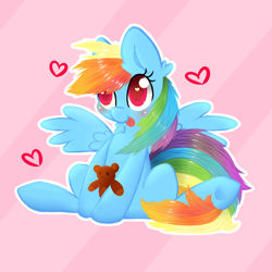 Size: 1024x1024 | Tagged: safe, artist:moondreamer16, rainbow dash, pegasus, pony, cute, dashabetes, heart, heart eyes, solo, teddy bear, tongue out, wingding eyes