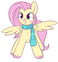 Size: 500x530 | Tagged: safe, artist:lulubell, derpibooru import, fluttershy, pegasus, pony, blushing, clothes, cute, scarf, shyabetes, simple background, solo, transparent background