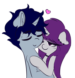 Size: 2438x2547 | Tagged: safe, artist:wickedsilly, oc, oc only, oc:sleepy head, oc:wicked silly, pony, couple, cute, ear piercing, eyes closed, female, floppy ears, heart, hug, male, mare, oc x oc, ocbetes, piercing, ponysona, shipping, simple background, stallion, straight, wickedsleepy