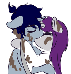 Size: 3059x3176 | Tagged: safe, artist:wickedsilly, oc, oc only, oc:sleepy head, oc:wicked silly, pony, unicorn, ashi, couple, dirty, eyes closed, female, kissing, male, mare, mud, oc x oc, ponysona, reference, samurai jack, shipping, simple background, stallion, straight, wickedsleepy