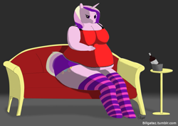 Size: 977x696 | Tagged: safe, artist:billgatez, princess cadance, anthro, unguligrade anthro, alcohol, bbw, belly, big belly, big breasts, bingo wings, bipedal, breasts, chair, clothes, fat, female, huge butt, large belly, large butt, nightgown, obese, panties, princess decadence, rolls of fat, simple background, socks, sofa, solo, striped socks, underwear, wide hips, wine
