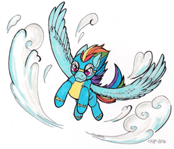 Size: 400x343 | Tagged: safe, artist:nothingspecialx9, rainbow dash, pegasus, pony, 2016, clothes, flying, newbie artist training grounds, simple background, solo, traditional art, white background, wind, wonderbolts uniform