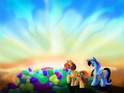 Size: 1024x768 | Tagged: safe, artist:gianghanz, artist:lunaritass, oc, oc only, earth pony, pegasus, pony, sunset