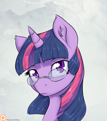 Size: 750x850 | Tagged: safe, artist:alasou, derpibooru import, part of a set, twilight sparkle, bust, glasses, looking at you, patreon, patreon logo, portrait, solo