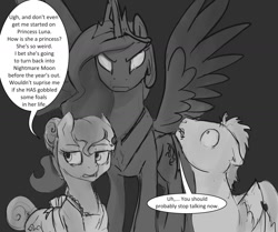 Size: 1280x1069 | Tagged: safe, artist:silfoe, derpibooru import, princess celestia, alicorn, pony, angry, dialogue, glarelestia, glowing eyes, grayscale, monochrome, royal sketchbook, speech bubble, spread wings