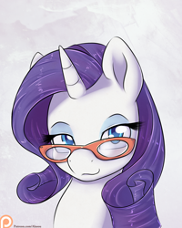 Size: 800x1000 | Tagged: safe, artist:alasou, derpibooru import, part of a set, rarity, pony, unicorn, bust, glasses, looking at you, patreon, patreon logo, portrait, solo