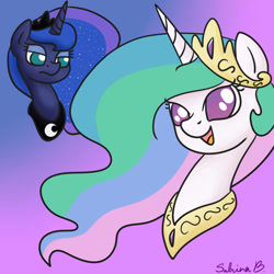 Size: 1024x1024 | Tagged: safe, artist:sabrib, princess celestia, princess luna, alicorn, pony, bust, portrait, unamused