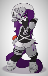 Size: 1217x1920 | Tagged: safe, artist:wickedsilly, oc, oc only, oc:wicked silly, pony, unicorn, bipedal, gangsta, looking at you, pokéball, pokémon, pokémon sun and moon, ponysona, solo, spoilers for another series, team skull